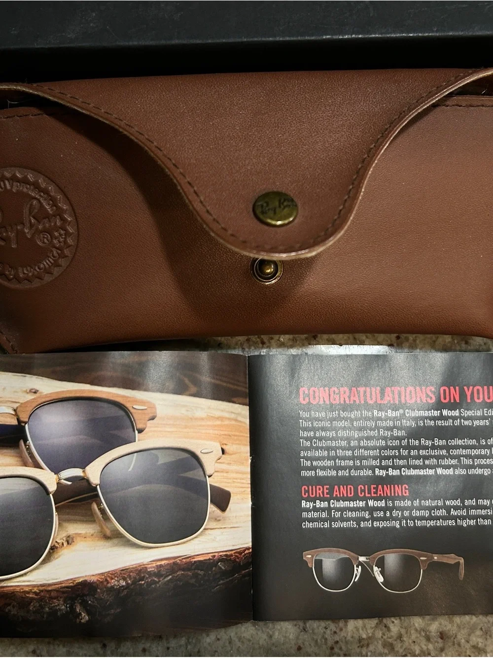 Ray-Ban RB3016M Clubmaster Wood Sunglasses 1180/R5 51mm + Case